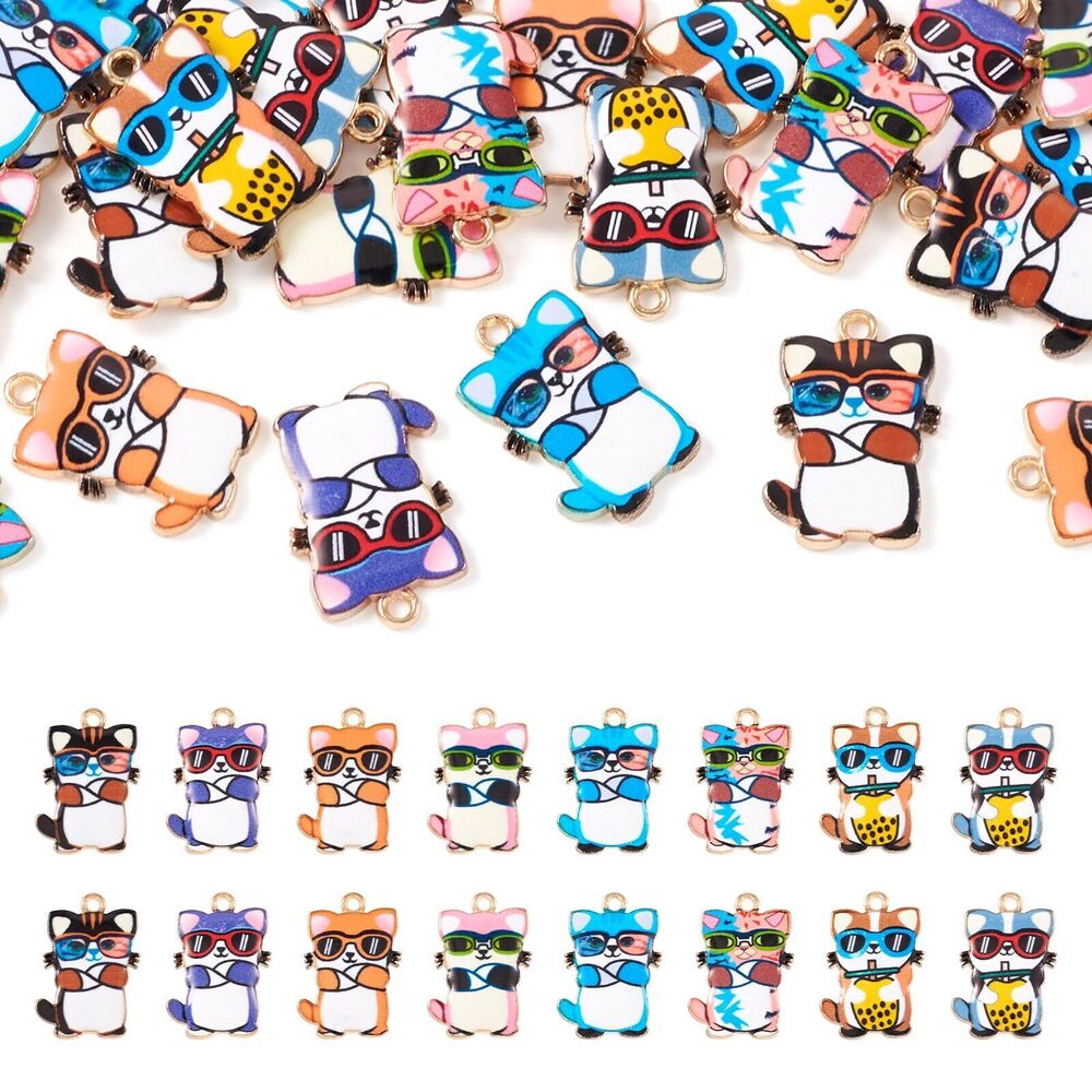 5390 32 Pcs Enamel Cat Charms for Bracelet Mini Cat Charms Cute Kitten